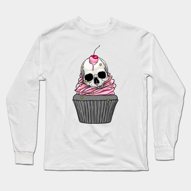 Pink Skull Cupcake Long Sleeve T-Shirt by OccultOmaStore